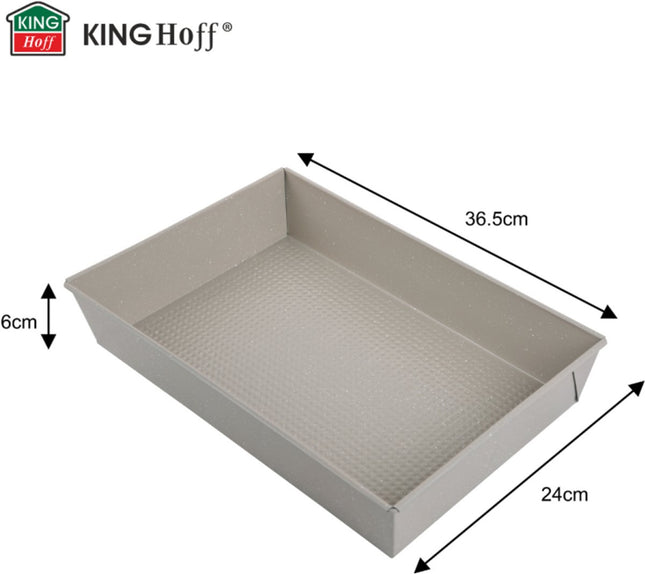 KINGHoff KH1975 Plat de Cuisson Rectangulaire 36,5x24x6 cm - Plat à Four pour Gratins, Gâteaux et Viandes - Résistant au Four jusqu'à 220°C - Revêtement Antiadhésif - Beige - Moule à Gâteau - Moule à Tarte