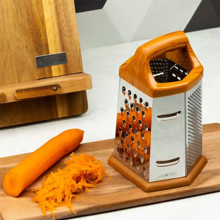 Râpe de cuisine hexagonale Kinghoff KH4081 - Râpe multifonction 6-en-1 - Acier inoxydable de haute qualité - Râpe multifonction
