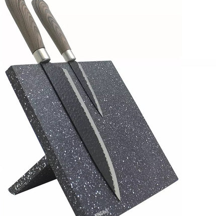 Kinghoff Bloc de Couteaux Magnétique - Support Magnétique Universel Marbré Noir - Accessoire de Cuisine Moderne (21,5 x 21,5 cm)