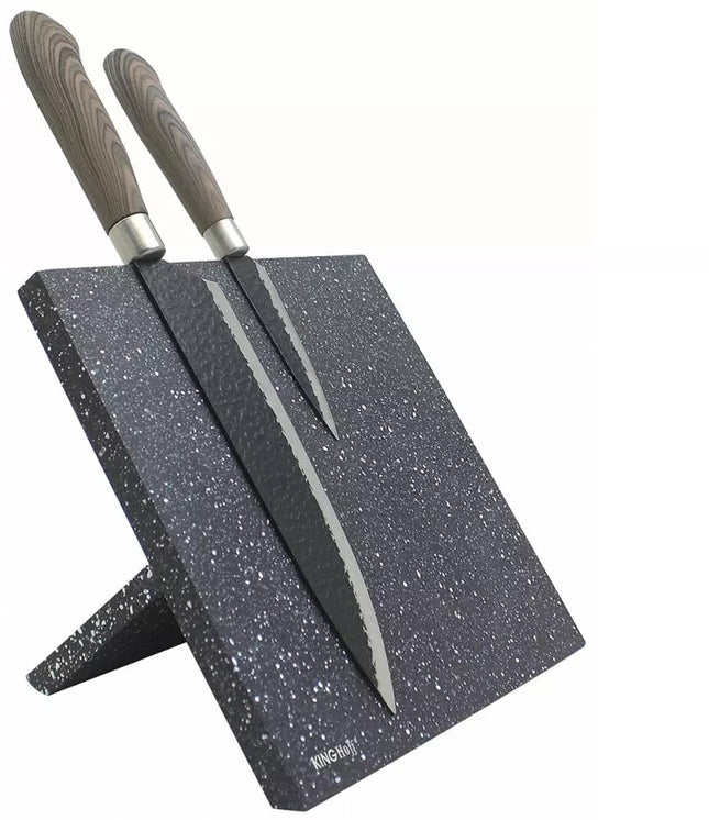 Kinghoff Bloc de Couteaux Magnétique - Support Magnétique Universel Marbré Noir - Accessoire de Cuisine Moderne (21,5 x 21,5 cm)