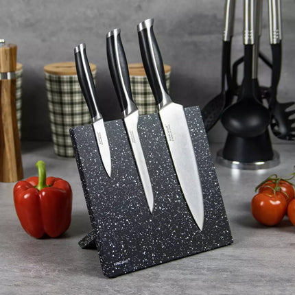 Kinghoff Bloc de Couteaux Magnétique - Support Magnétique Universel Marbré Noir - Accessoire de Cuisine Moderne (21,5 x 21,5 cm)