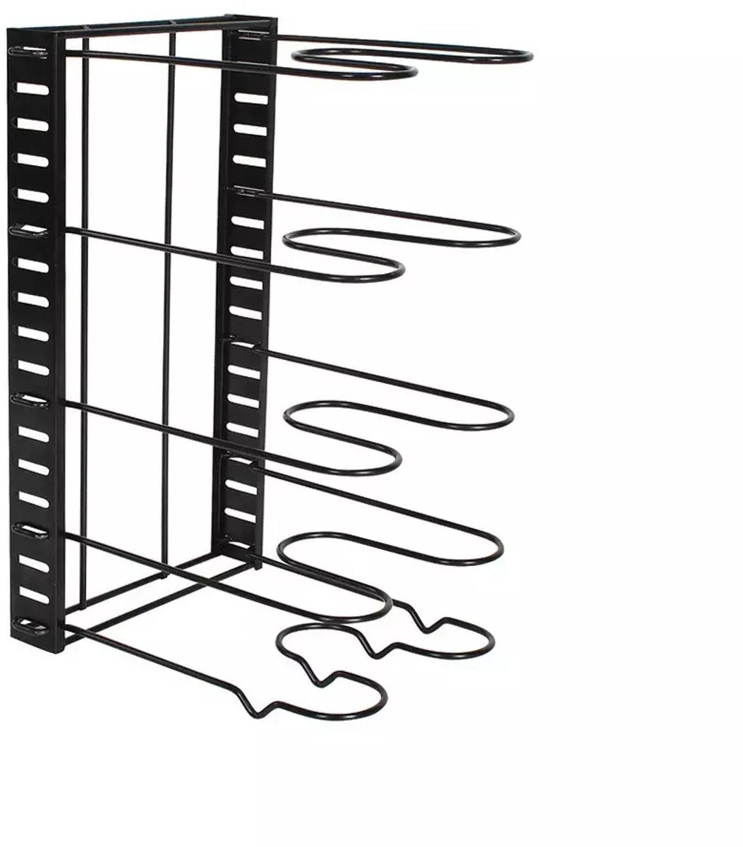 Pfannenorganizer - 5 Fächer - Schwarz - 25,5 x 20,5 x 38 cm - Aufbewahrungsregal für Pfannen, Töpfe und Deckel