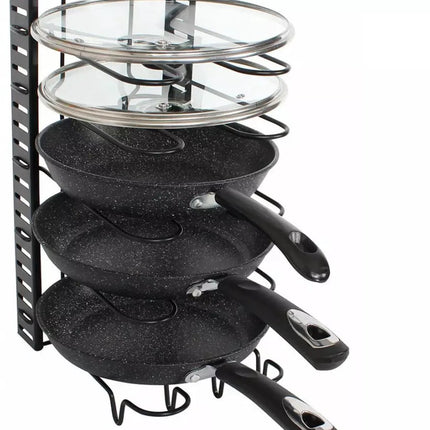 Organisateur de casseroles - 5 Compartiments - Noir - 25,5 x 20,5 x 38 cm - Étagère de rangement pour casseroles, poêles et couvercles