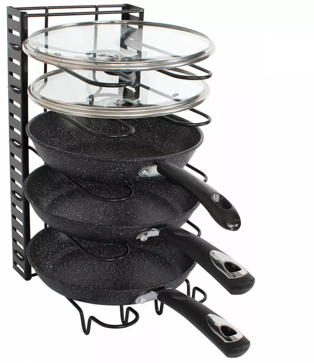 Organisateur de casseroles - 5 Compartiments - Noir - 25,5 x 20,5 x 38 cm - Étagère de rangement pour casseroles, poêles et couvercles