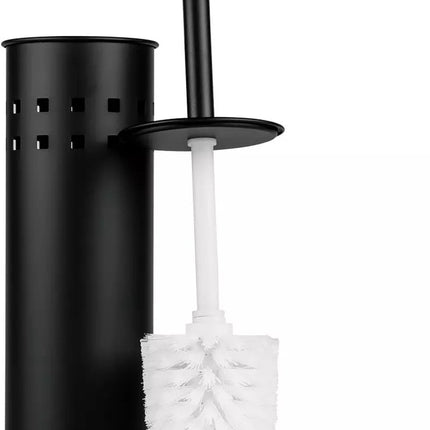 Brosse WC avec support - Noir - Acier inoxydable - 10 x 39,5 cm - Sur pied