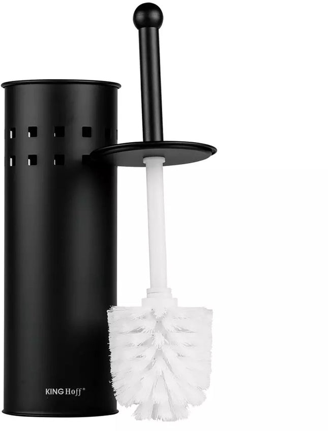 Brosse WC avec support - Noir - Acier inoxydable - 10 x 39,5 cm - Sur pied