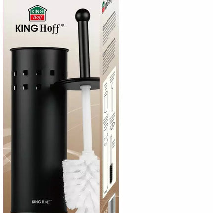 Brosse WC avec support - Noir - Acier inoxydable - 10 x 39,5 cm - Sur pied