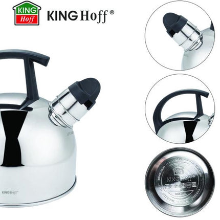 Kinghoff Bouilloire Traditionnelle – Siffleuse – Inox, Argent, 1.5L – Fonction Sifflet – Compatible avec Toutes les Tables de Cuisson (Gaz, Électrique, Céramique, Induction)