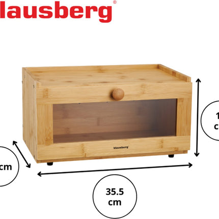 KLAUSBERG Bamboe Brooddoos Met Acryl Front - 35,5x24x18 cm - Natuurlijke Broodopslag - KB-7923 - Broodtrommel - Brood vershouddoos