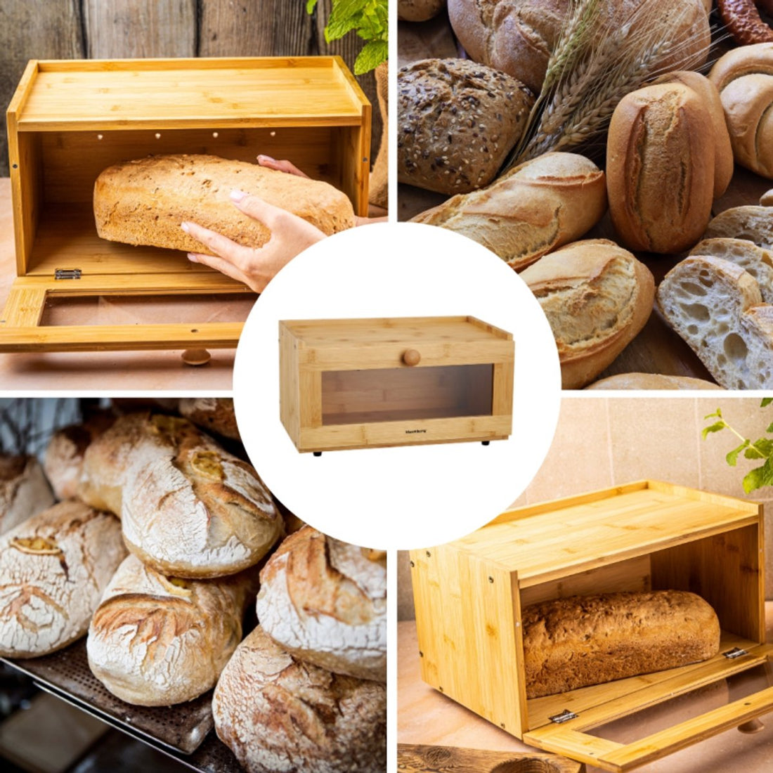 KLAUSBERG Bamboo Bread Box With Acrylic Front - 35.5 x 24 x 18 cm - Natural Bread Storage - KB-7923 - Bread Bin - Bread Keeper