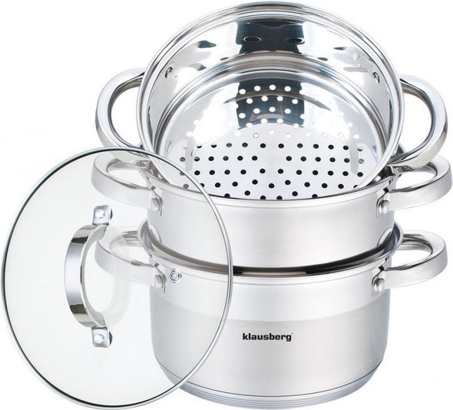 Cuiseur vapeur Klausberg - 4 pièces - 24 cm - acier inoxydable - toutes sources de chaleur
