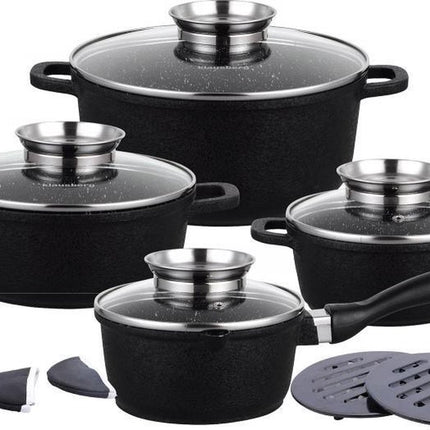 Klausberg - Set de 12 casseroles et poêles - noir - revêtement marbre