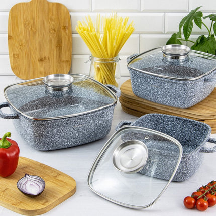 Klausberg 7534 - set de casseroles - Céramique - marbre - avec bouton Arôme - 20/24/28 cm