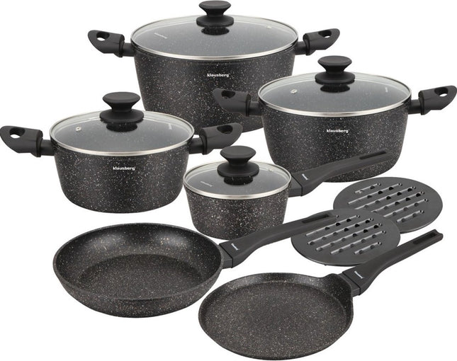 Klausberg 7658 - Set de 12 casseroles - Casseroles - 16-20-24-24-24-28 cm - noir - avec couvercle