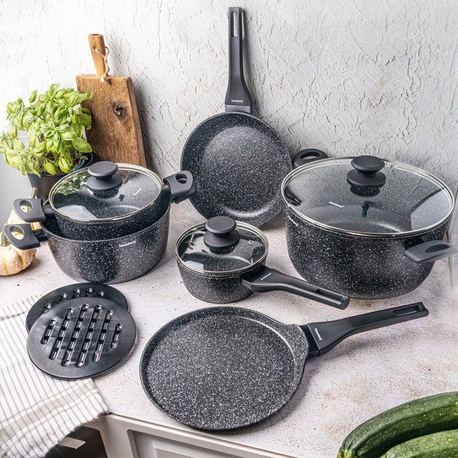 Klausberg 7658 - Set de 12 casseroles - Casseroles - 16-20-24-24-24-28 cm - noir - avec couvercle