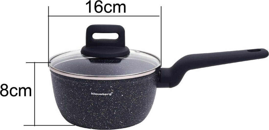 Klausberg - Stielkasserolle aus schwarzem Marmor - Soßenpfanne - 16 cm - schwarz - mit Deckel