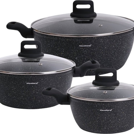 Klausberg - Ensemble de 6 casseroles - 20-24-28 cm - noir - avec couvercle
