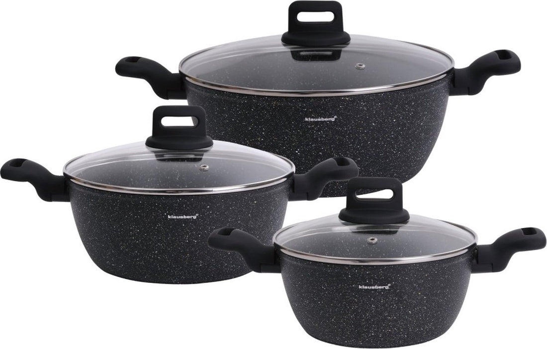 Klausberg - 6-teiliges Topfset - Kochtöpfe - 20-24-28 cm - schwarz - mit Deckel