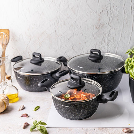 Klausberg - Ensemble de 6 casseroles - 20-24-28 cm - noir - avec couvercle