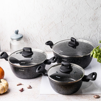 Klausberg - Ensemble de 6 casseroles - 20-24-28 cm - noir - avec couvercle