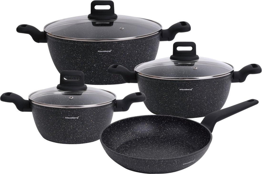 Klausberg - 7-teiliges Pfannenset - Kochtöpfe - 20-24-24-28 cm - schwarz - mit Deckel