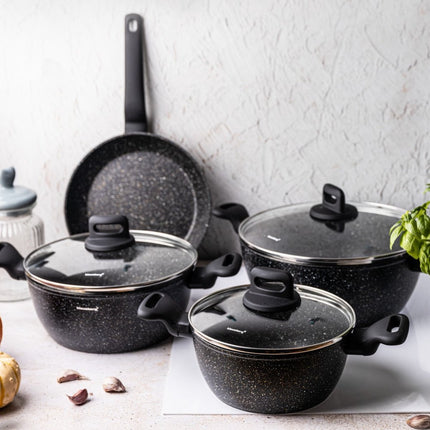 Klausberg - Batterie de cuisine 7 pièces - Casseroles - 20-24-24-28 cm - noir - avec couvercle