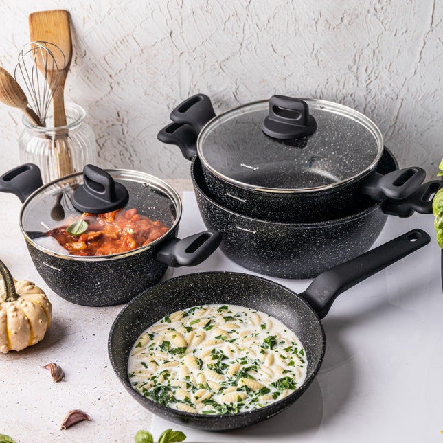 Klausberg - Batterie de cuisine 7 pièces - Casseroles - 20-24-24-28 cm - noir - avec couvercle
