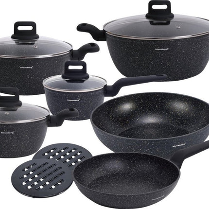 Klausberg - Batterie de cuisine 12 pièces - Casseroles - 16-20-24-24-28-28 cm - noir - avec couvercle