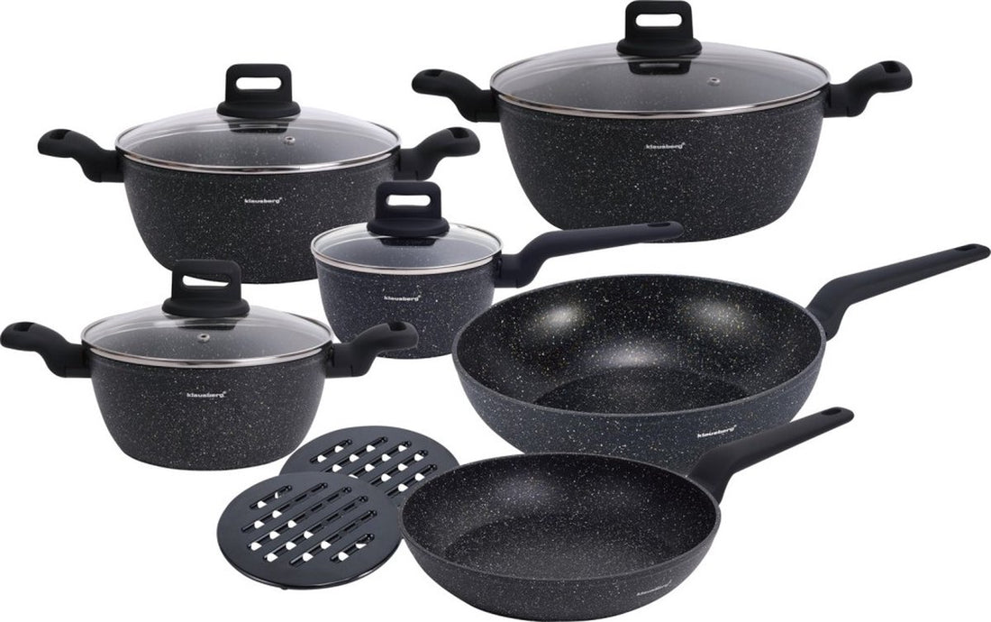 Klausberg - 12 delige pannenset - Kookpannen - 16-20-24-24-28-28 cm - zwart - met deksel