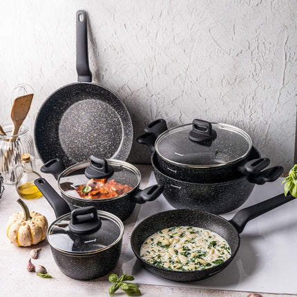 Klausberg - Batterie de cuisine 12 pièces - Casseroles - 16-20-24-24-28-28 cm - noir - avec couvercle