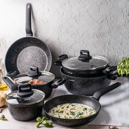 Klausberg - Batterie de cuisine 12 pièces - Casseroles - 16-20-24-24-28-28 cm - noir - avec couvercle