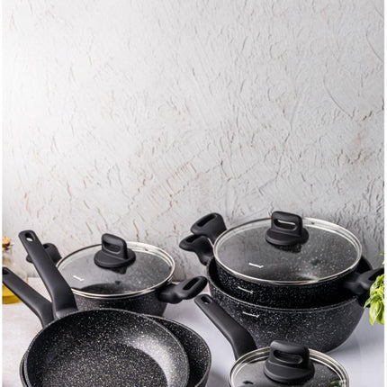 Klausberg - Batterie de cuisine 12 pièces - Casseroles - 16-20-24-24-28-28 cm - noir - avec couvercle