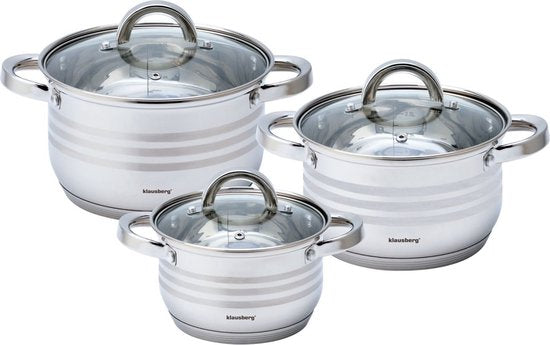 Klausberg 7693 - 6 delige pannenset - kookpannen - 16-18-20 cm