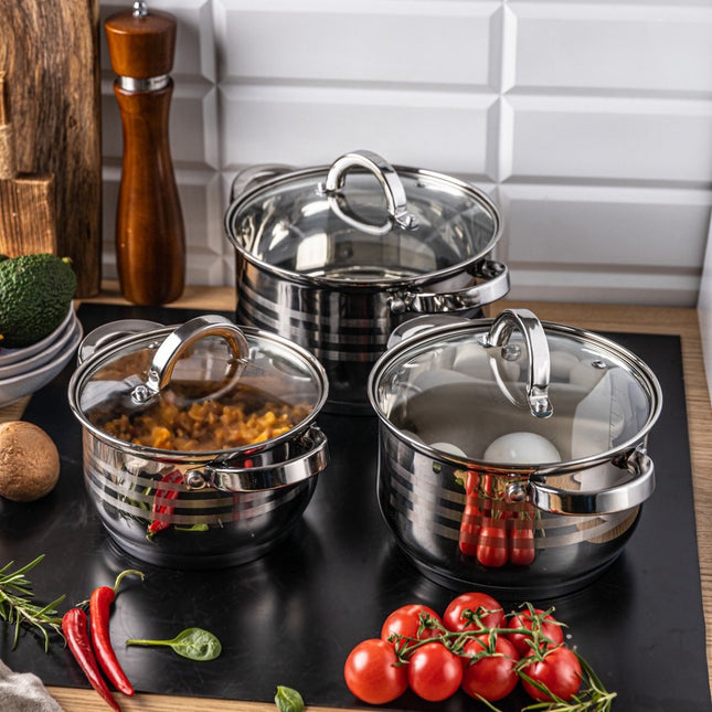 Klausberg 7693 - 6 delige pannenset - kookpannen - 16-18-20 cm