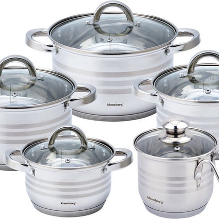 Klausberg 7696 - Set de casseroles 10 pièces - casseroles - avec casserole à lait - 14-16-18-20-24 cm - avec couvercle