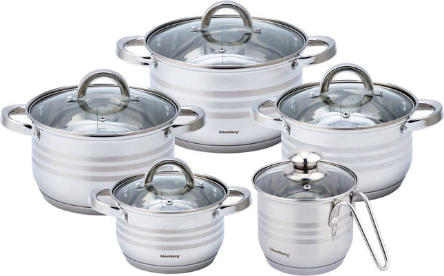 Klausberg 7696 - Set de casseroles 10 pièces - casseroles - avec casserole à lait - 14-16-18-20-24 cm - avec couvercle