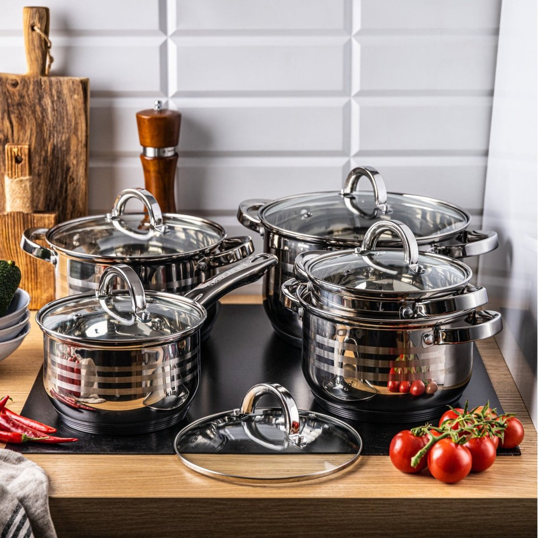 Klausberg 7697 pannenset 10-delig – RVS kookpannen 16 tot 24 cm met deksel – foto 4