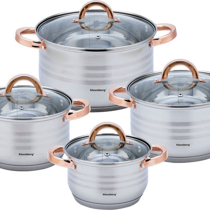 Klausberg 7699 - Ensemble de 8 casseroles - 16-18-20-24 cm - avec couvercle - rose doré