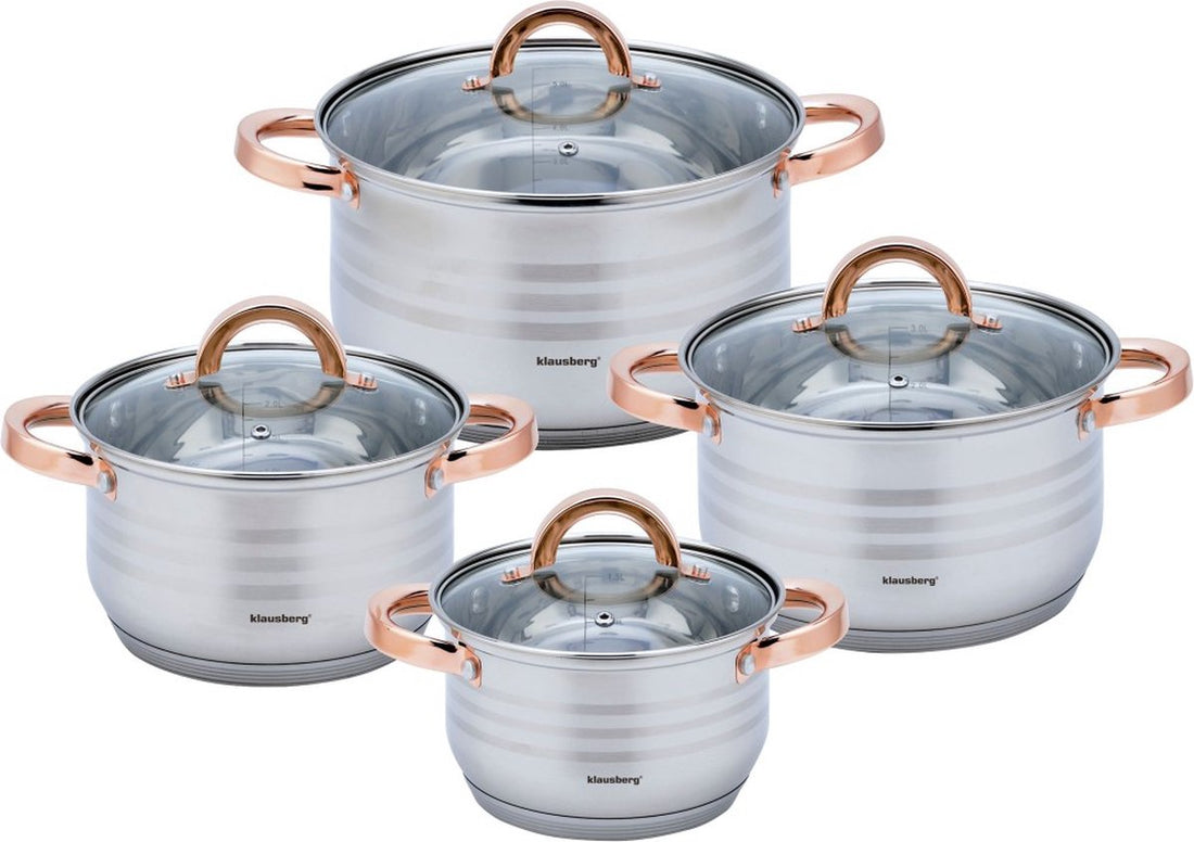 Klausberg 7699 - 8-piece cookware set - cooking pots - 16-18-20-24 cm - with lids - golden rose