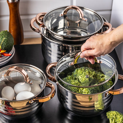 Klausberg 7699 - Ensemble de 8 casseroles - 16-18-20-24 cm - avec couvercle - rose doré