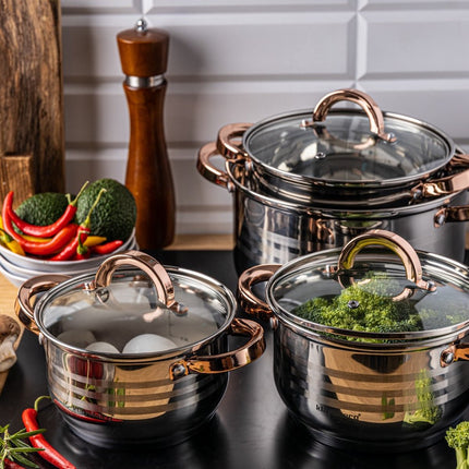 Klausberg 7699 - Ensemble de 8 casseroles - 16-18-20-24 cm - avec couvercle - rose doré