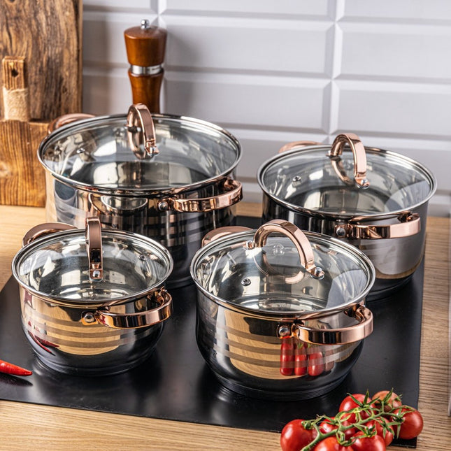 Klausberg 7699 - Ensemble de 8 casseroles - 16-18-20-24 cm - avec couvercle - rose doré
