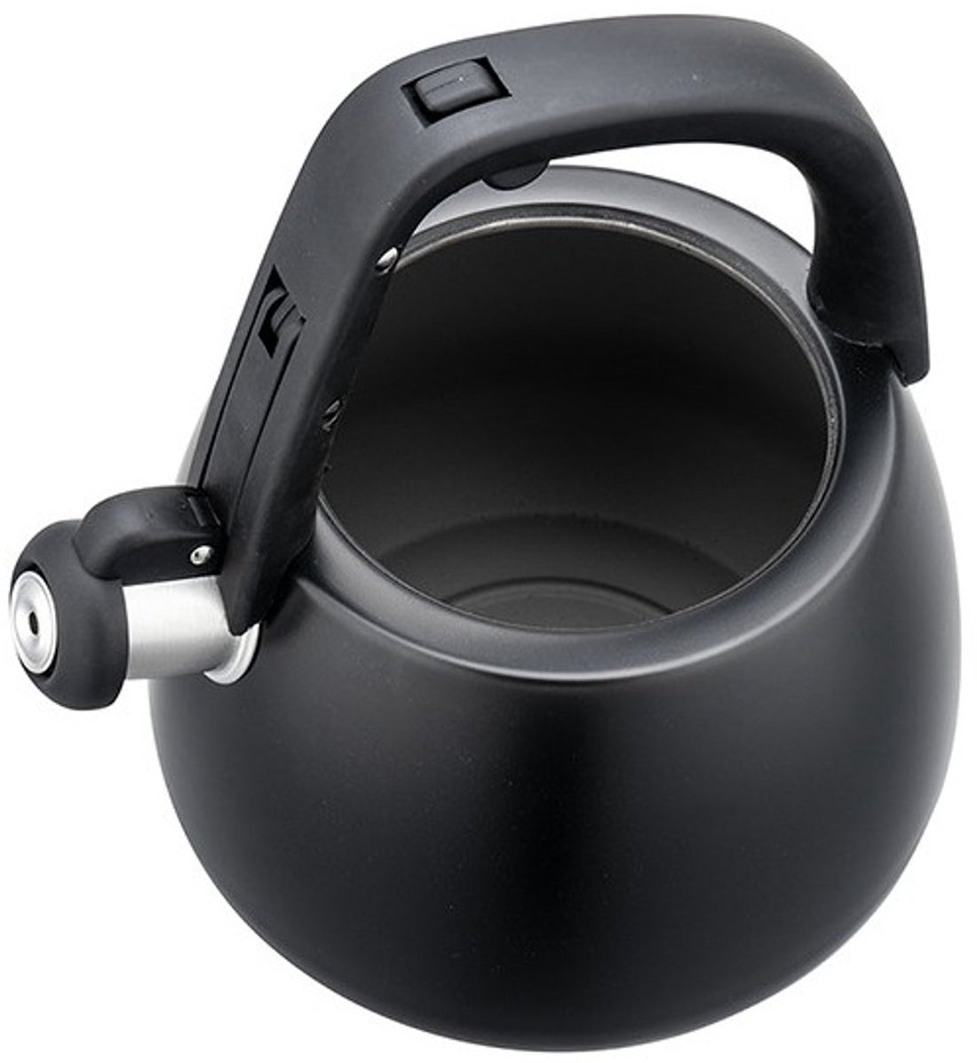 Klausberg 7774 - Flötenkessel mit Pfeife - 2,5 Liter - Edelstahl - Schwarz mit Holzgriff