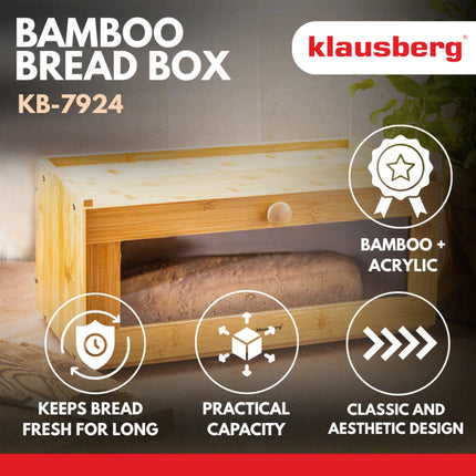 KLAUSBERG Boîte à pain en bambou avec façade en acrylique - 40x24,5x19 cm - Boîte de rangement naturelle pour le pain - KB-7924 - Boîte à pain - Boîte de conservation du pain