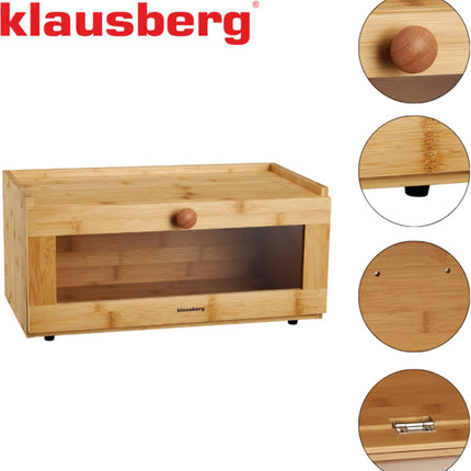 KLAUSBERG Boîte à pain en bambou avec façade en acrylique - 40x24,5x19 cm - Boîte de rangement naturelle pour le pain - KB-7924 - Boîte à pain - Boîte de conservation du pain