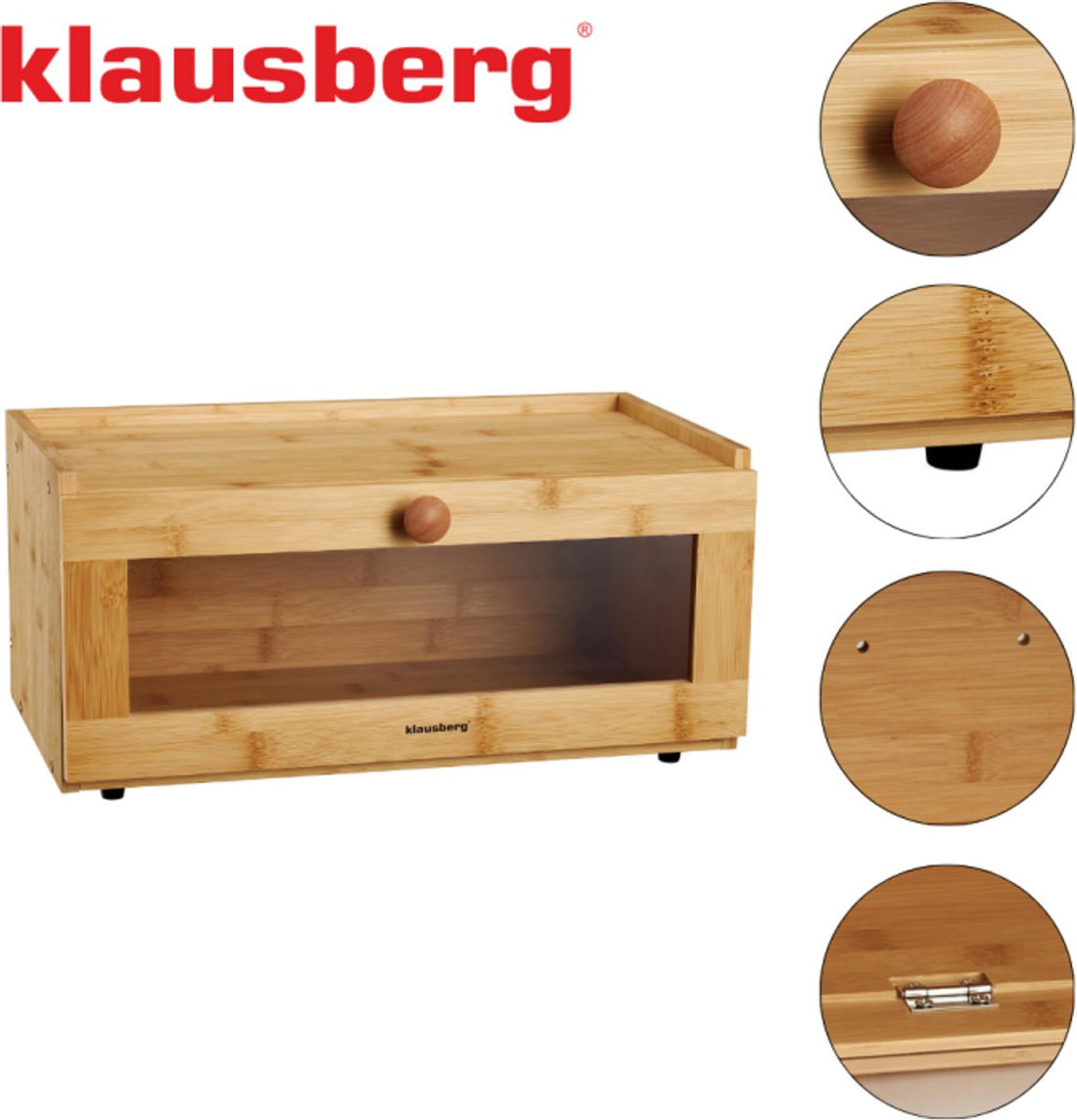 KLAUSBERG Bamboo Bread Box With Acrylic Front - 40 x 24.5 x 19 cm - Natural Bread Storage - KB-7924 - Bread Bin - Bread Keeper