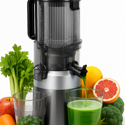 Extracteur de jus Klausberg KB-7881 – Pressage à froid de fruits et légumes | Large ouverture XXL de 113 mm | Boîtier en acier inoxydable | Fonctionnement silencieux