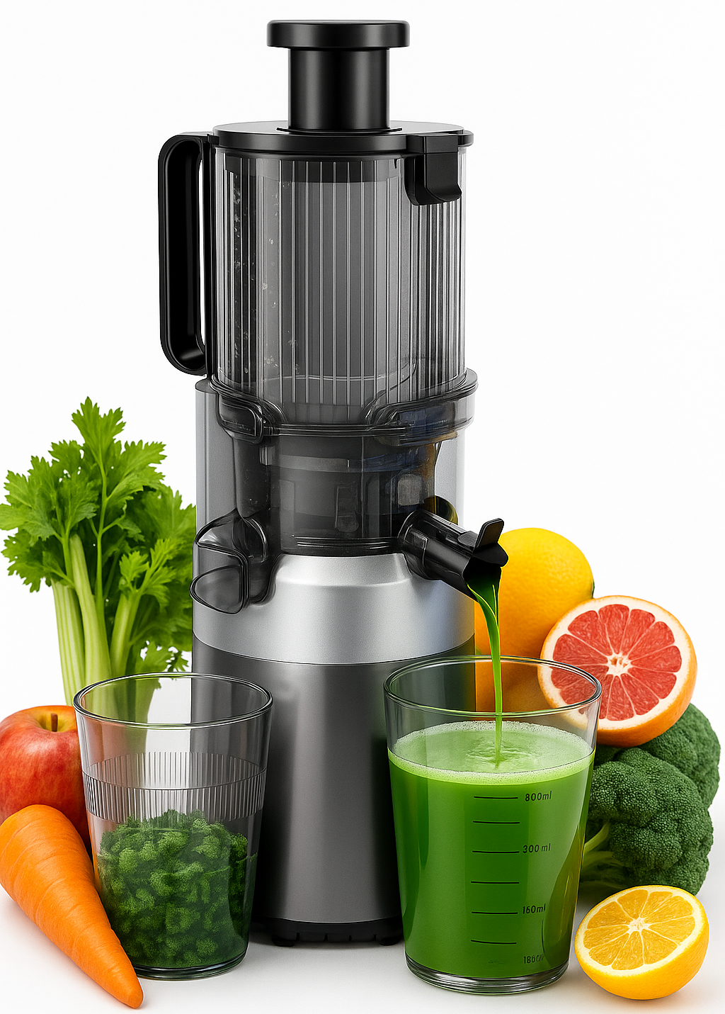 Klausberg KB-7881 Slow Juicer – Vegetable and Fruit Press | Cold Press | Wide XXL 113 mm Feed Chute | Stainless Steel Housing | Quiet Operation