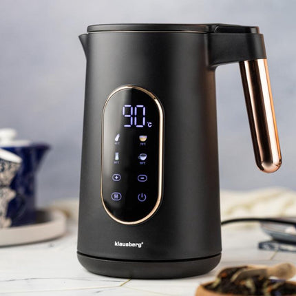 Klausberg KB-7892 Bouilloire Électrique - 1,7L - Noir/Or Rose - Contrôle LED - 13 Niveaux de Température - 2200W