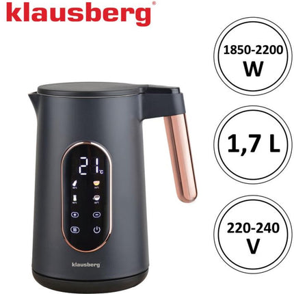 Klausberg KB-7892 Bouilloire Électrique - 1,7L - Noir/Or Rose - Contrôle LED - 13 Niveaux de Température - 2200W